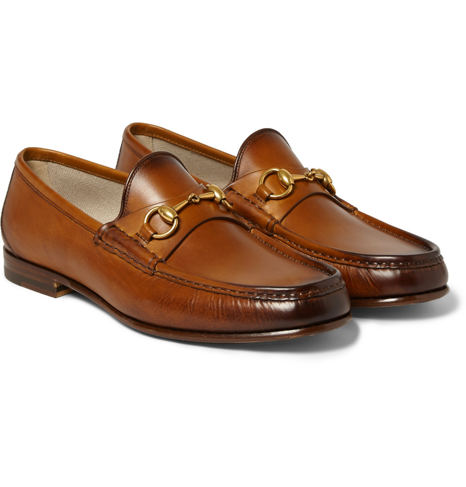 Gucci Burnished-Leather Horsebit Loafers in Brown for Men | Lyst