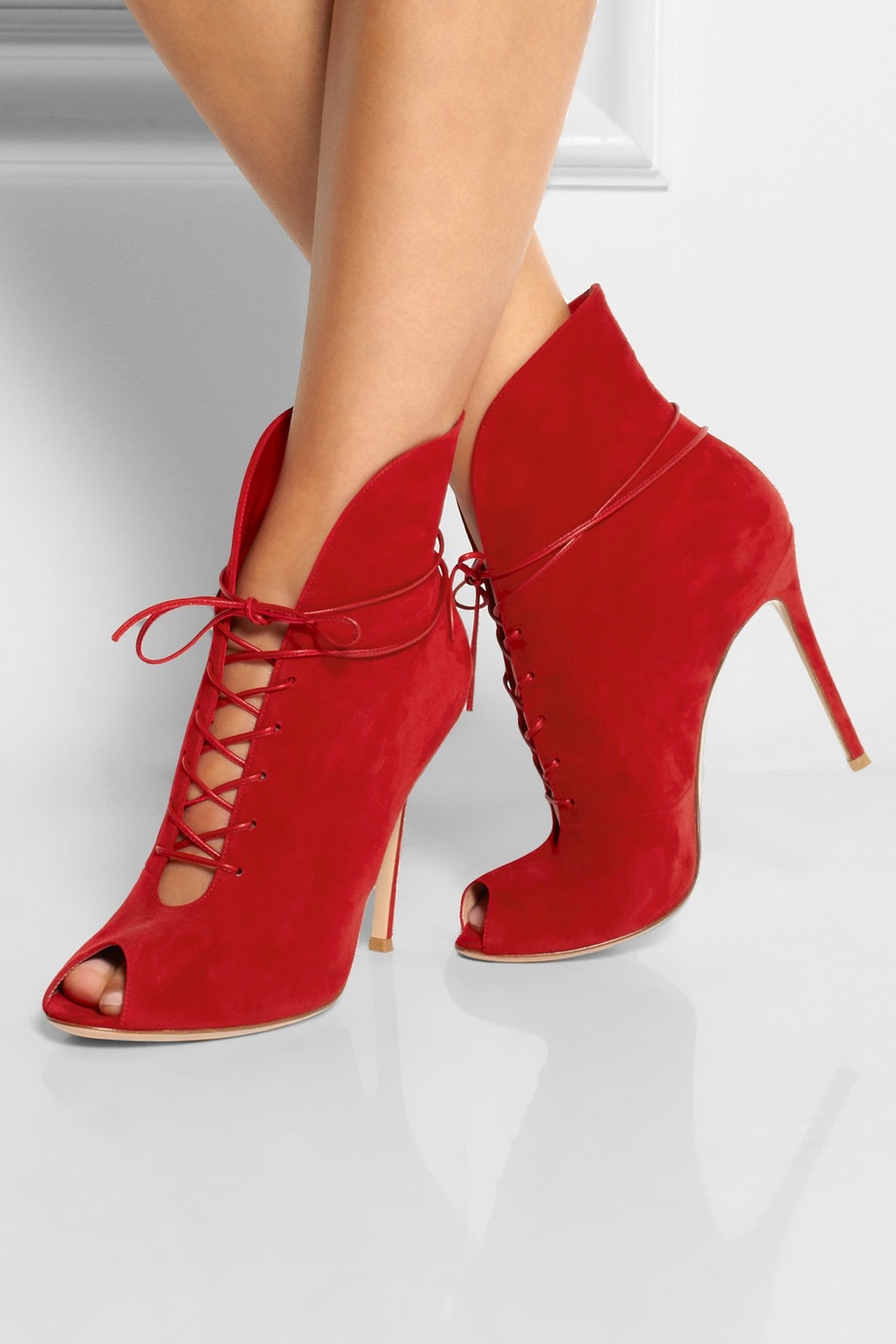 Gianvito rossi Laceup Suede Ankle Boots in Red | Lyst