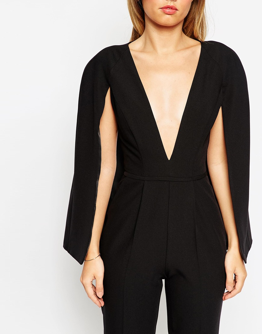 ASOS Synthetic Jumpsuit With Cape Detail in Black - Lyst