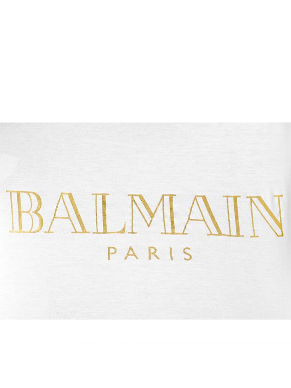 Balmain Logo Printed Cotton T-Shirt in White/Gold (White) - Lyst