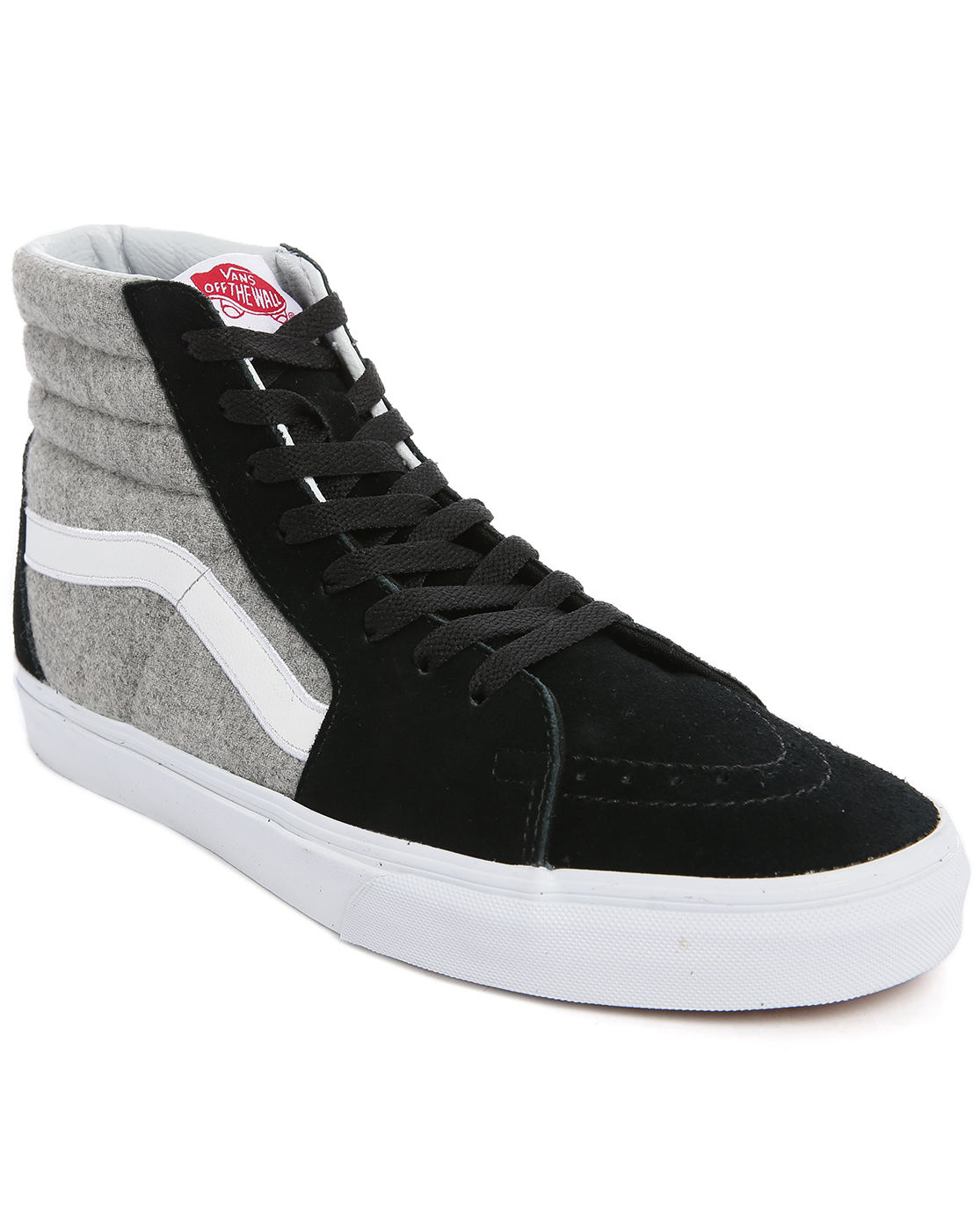 black and gray high top vans