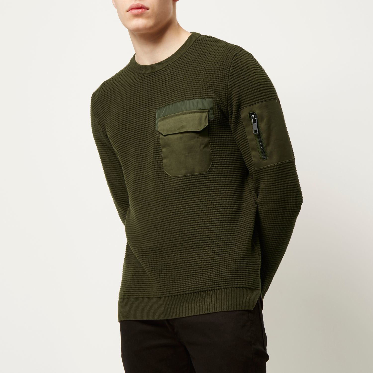 River Island Khaki Military Knitted Jumper in Natural for Men Lyst