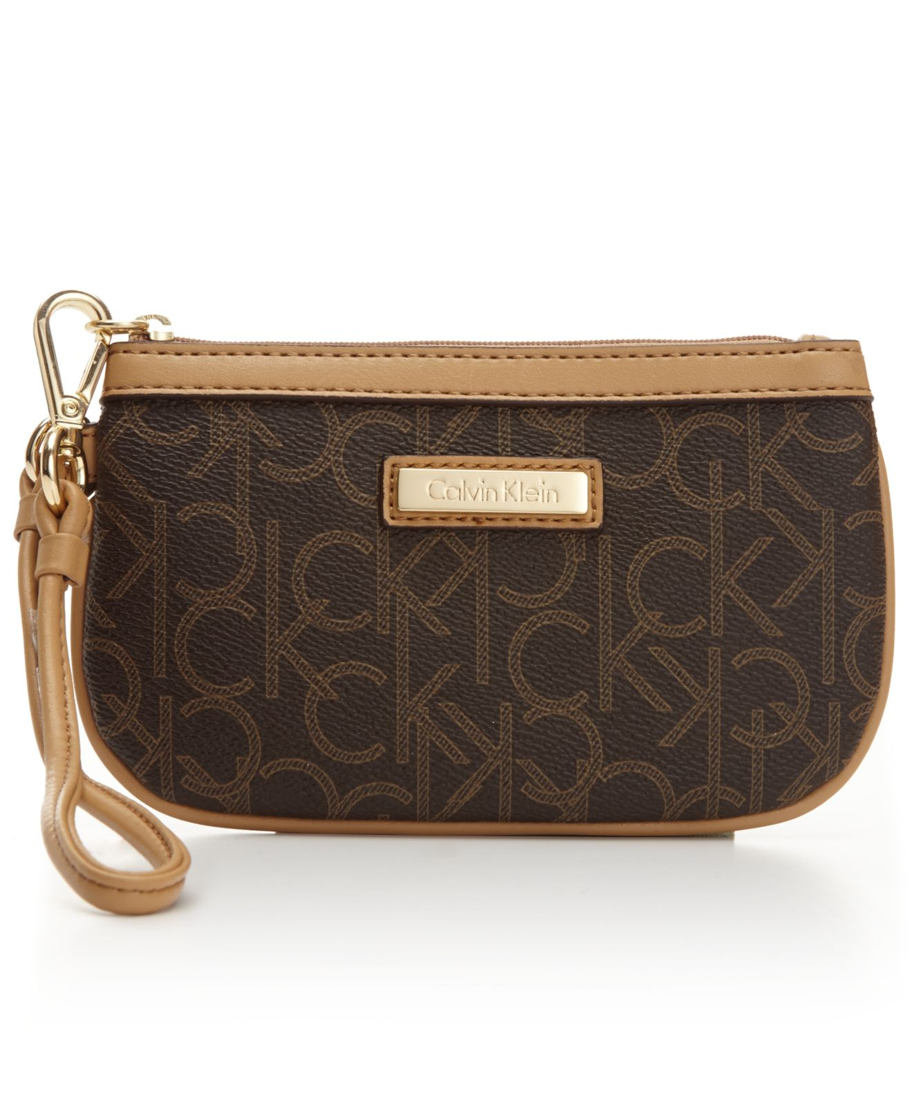 Calvin Klein Monogram Wristlet in Brown (Brown/Khaki/Luggage/Red) Lyst