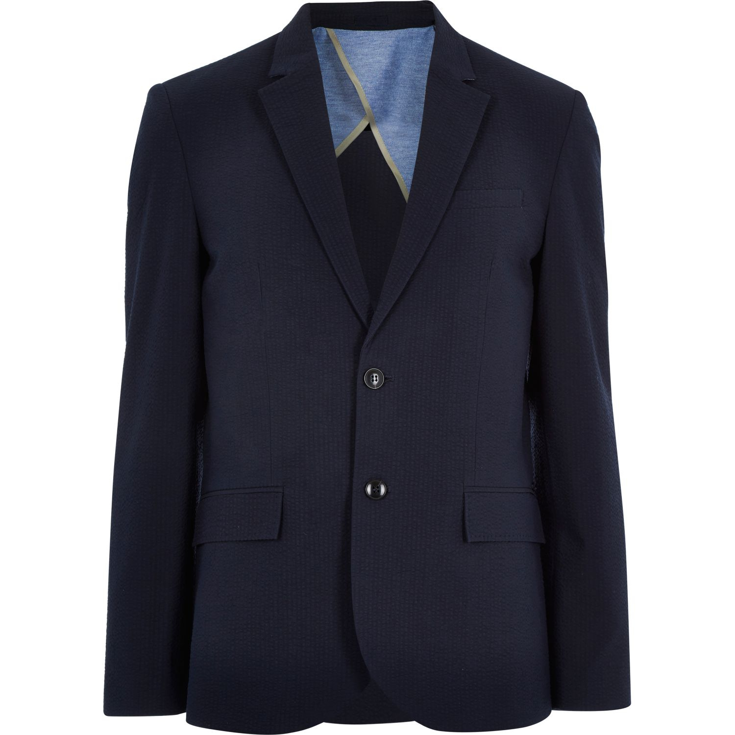 River island Navy Blue Cotton Seersucker Blazer in Blue for Men Lyst