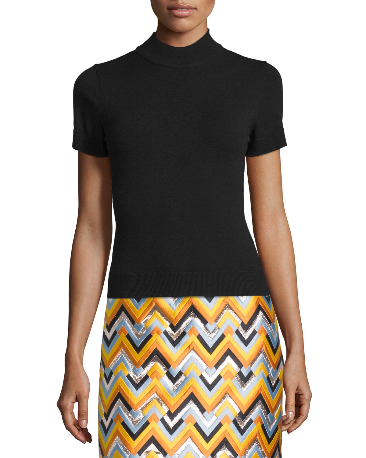 Download MILLY Short-sleeve Mock-neck Top in Black - Lyst