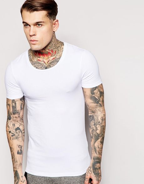 Asos Extreme Muscle Fit T-Shirt With Scoop Neck And Stretch in White ...