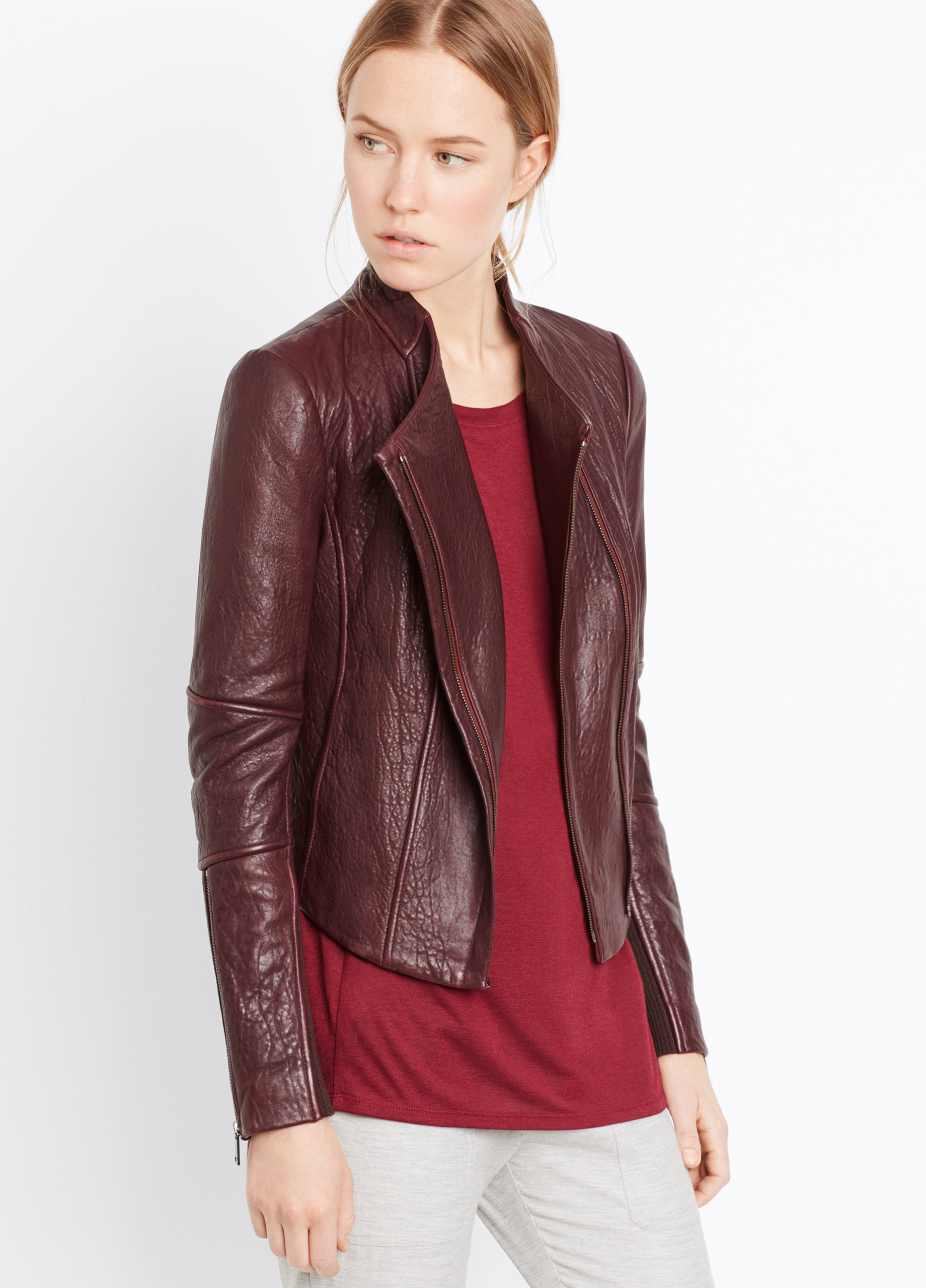 Vince Red Asymmetric Leather Jacket