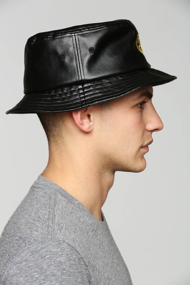 Stussy Ss Link Fauxleather Bucket Hat in Black for Men | Lyst