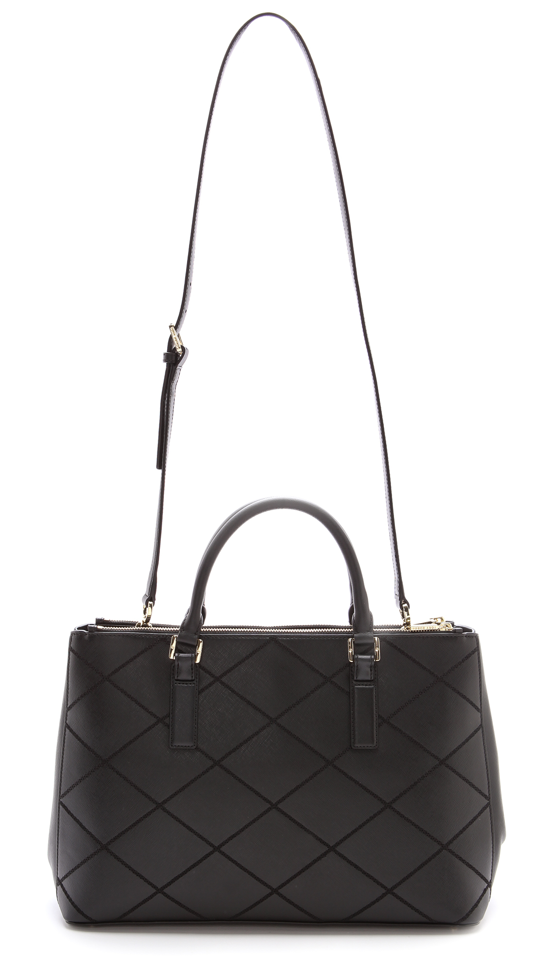 トリバーチ　bag BLACK Tory Burch Robinson Stitched Double Zip Tote Black | Lyst