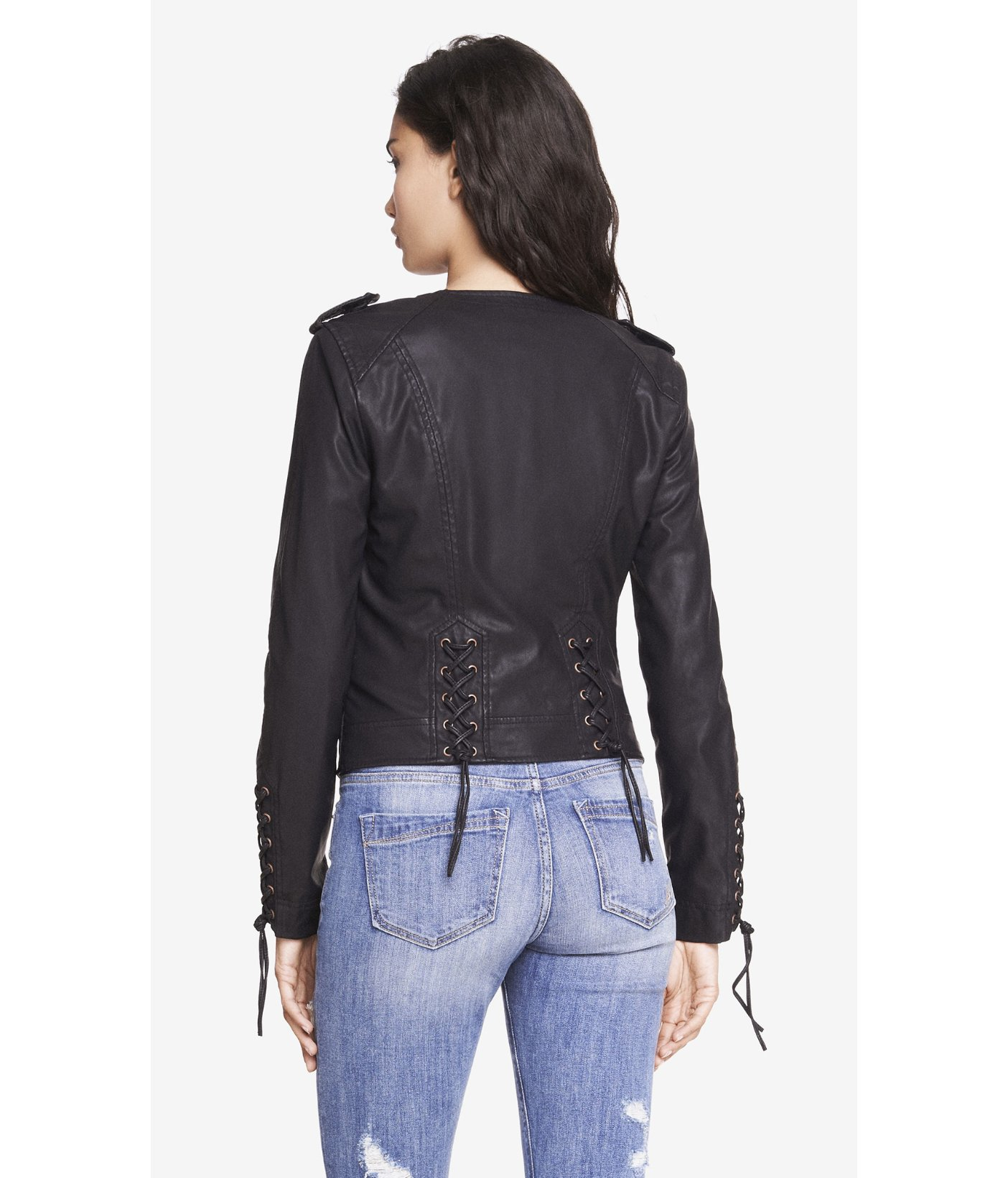 Express Minus The Leather Lace Up Moto Jacket In Black Lyst Gallery Women S Two Tone Jackets