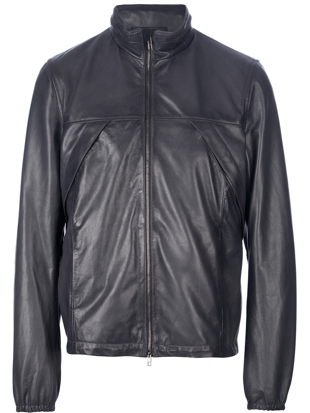 Valentino Funnel Neck Leather Jacket in Grey (Gray) for Men - Lyst
