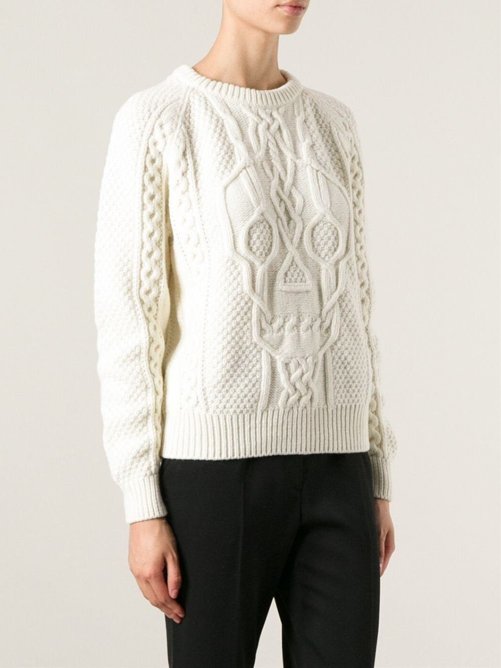 Alexander McQueen Skull Cable Knit Sweater in White Lyst