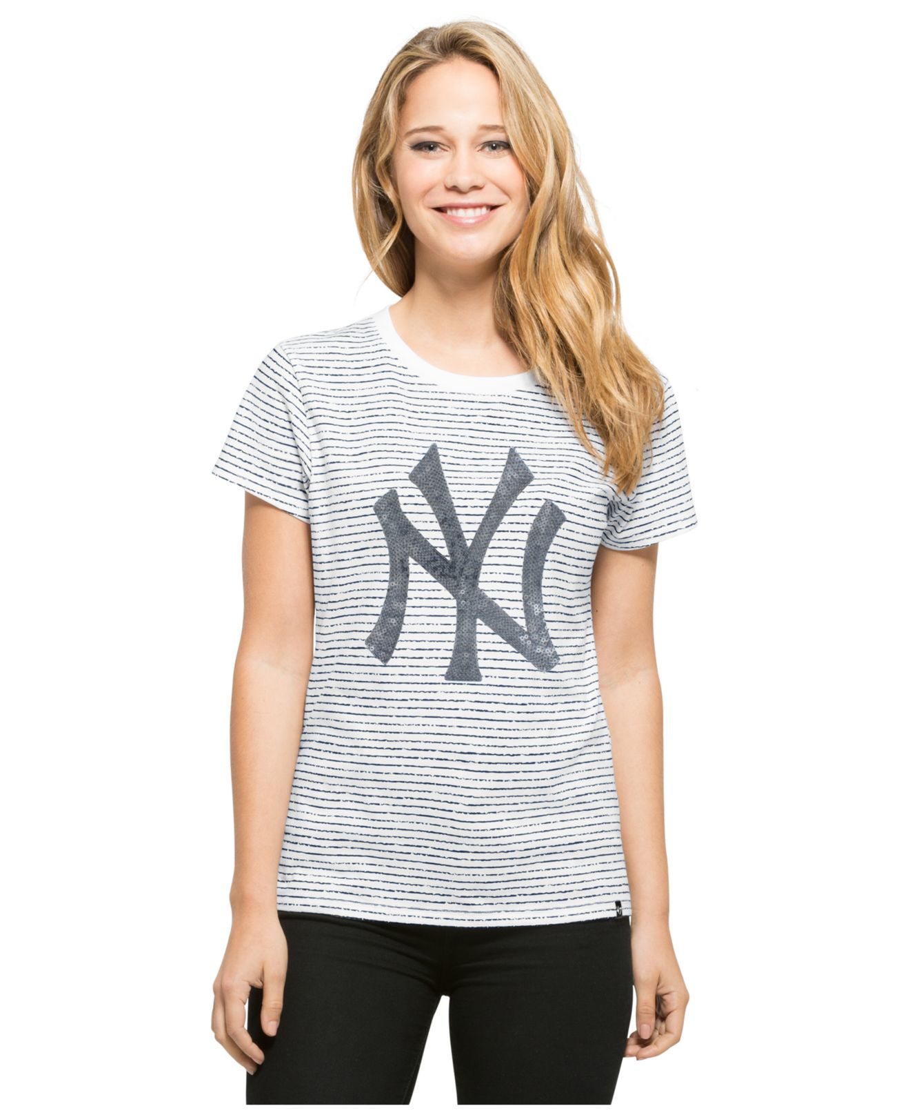 47 brand s new york yankees sparkle stripe t shirt in white lyst 47 brand s new york yankees sparkle stripe t shirt in white lyst