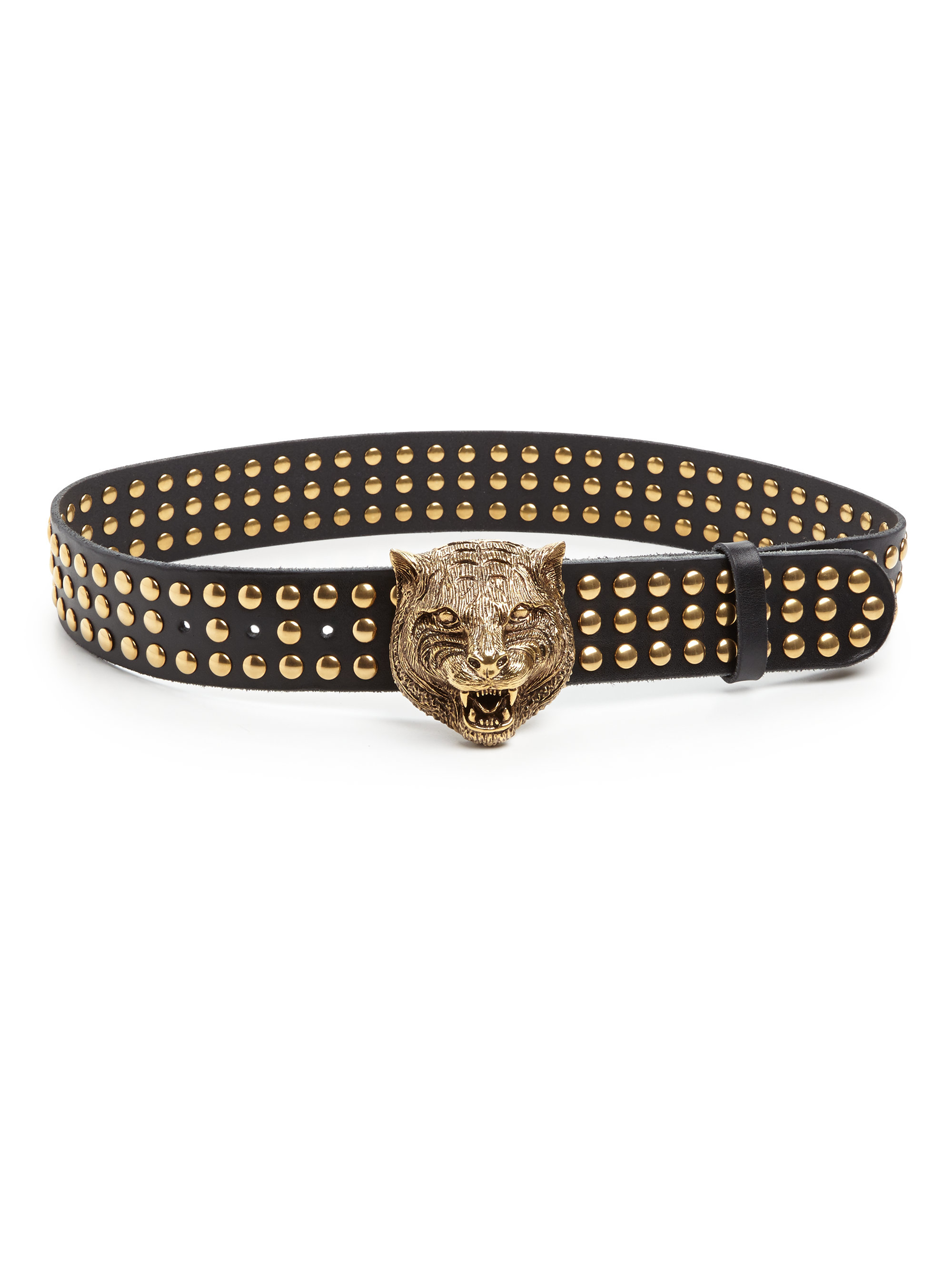 Gucci Feline Studded Leather Belt in Metallic | Lyst