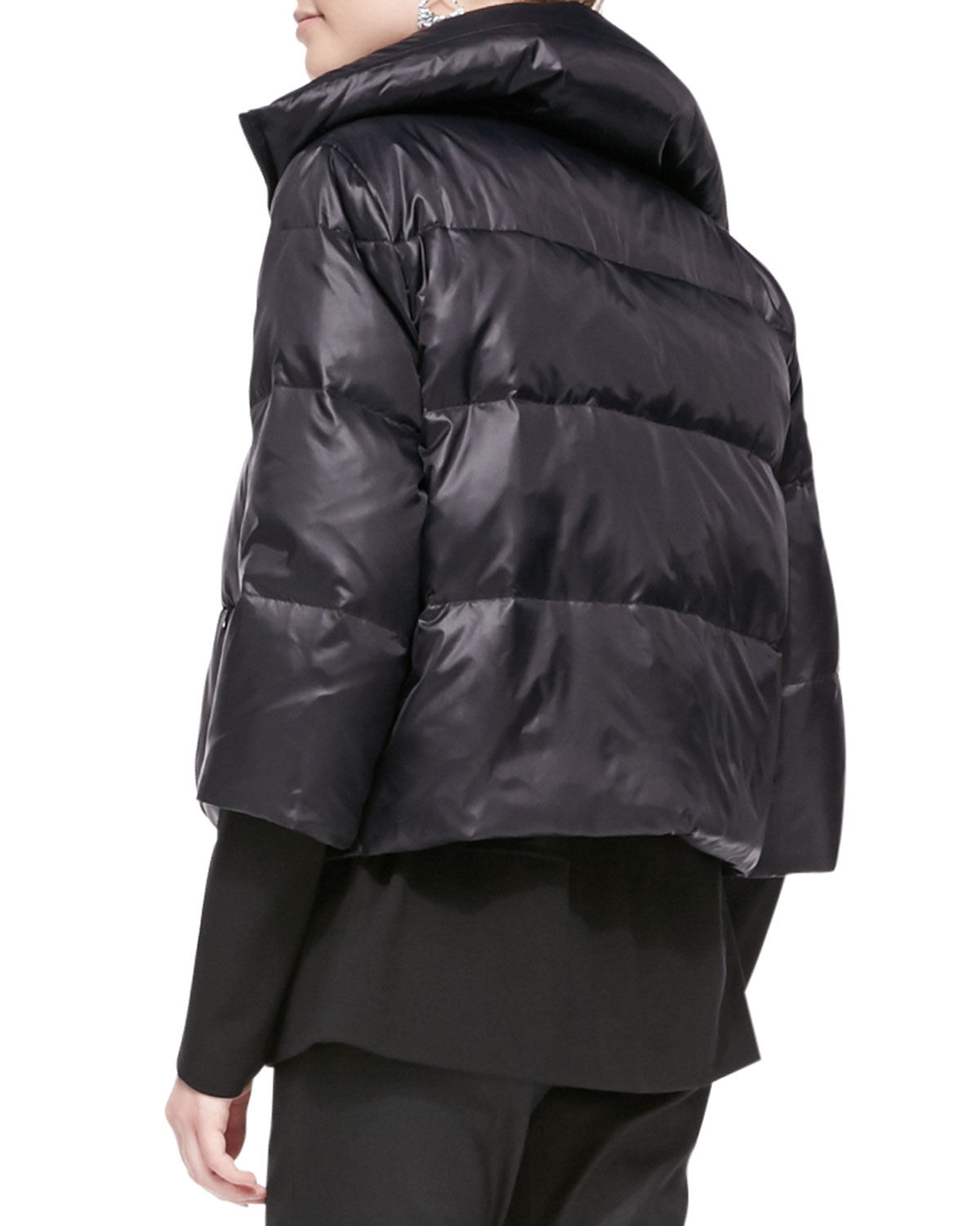 Eileen Fisher Fisher Project Recycled Nylon Puffer Down Jacket in Black ...