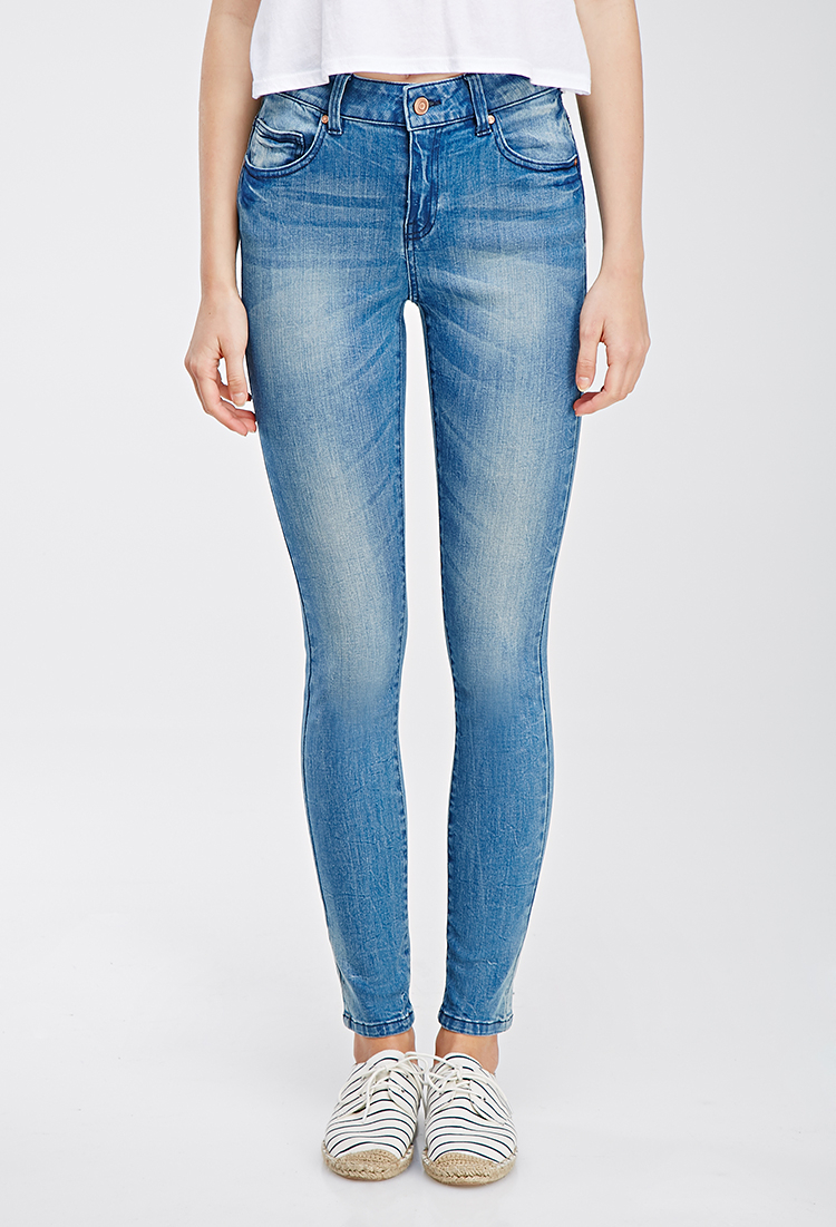 Forever 21 Faded Mid-rise Skinny Jeans in Blue | Lyst