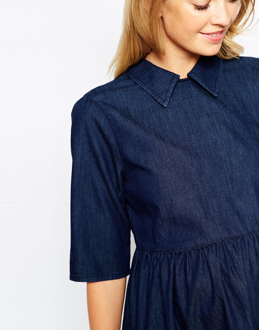 ASOS Denim Babydoll Dress in Blue - Lyst