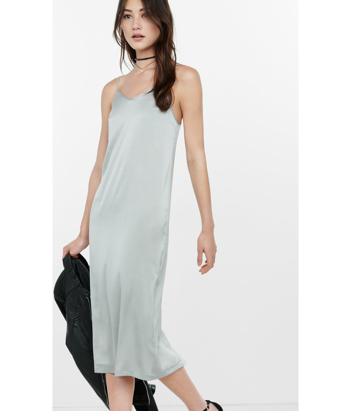 silver slip dress long