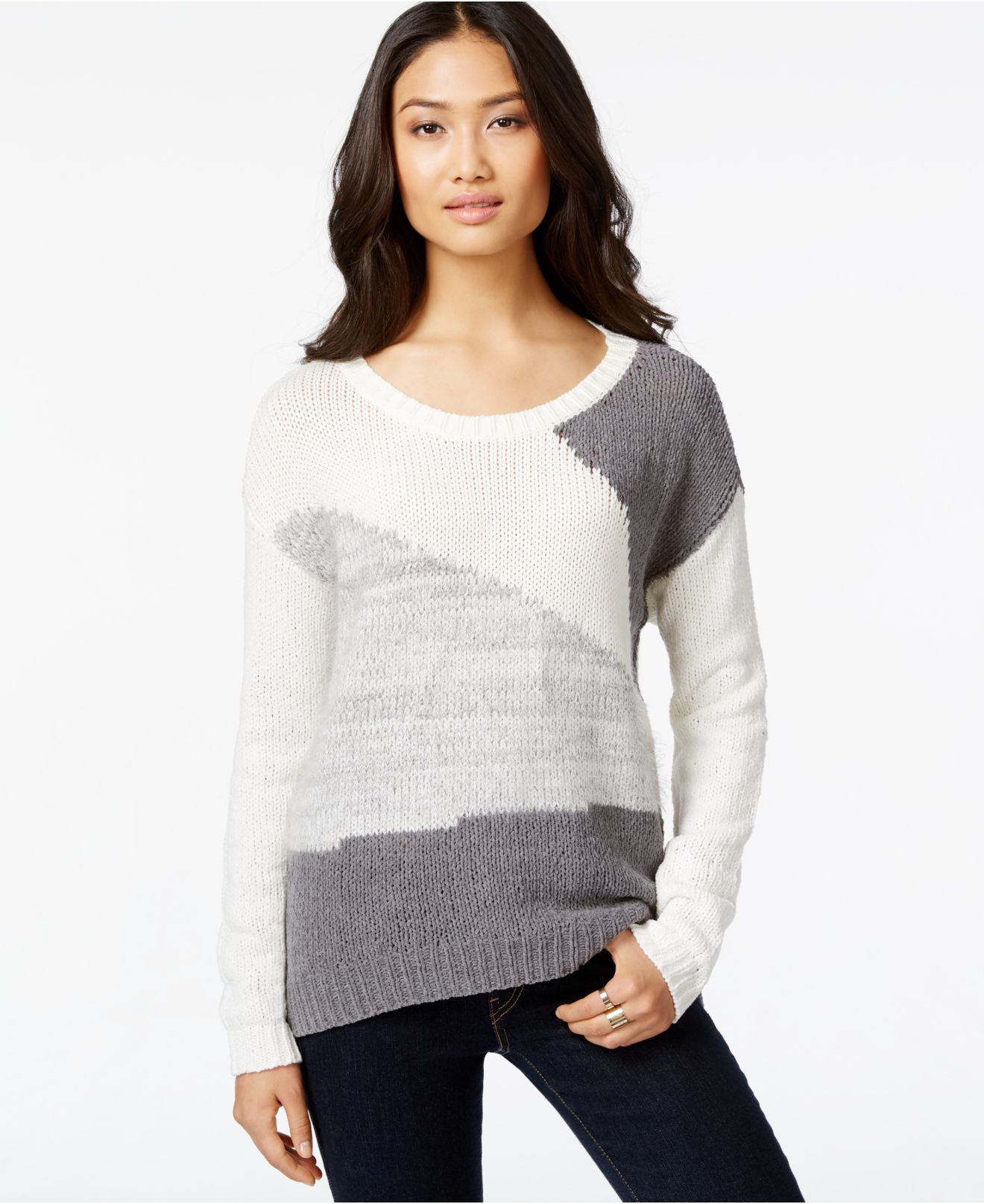 Lyst - Dkny Colorblocked Knit Sweater in Natural