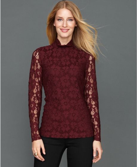 Inc International Concepts Long Sleeve Lace Turtleneck in Red (Port) | Lyst