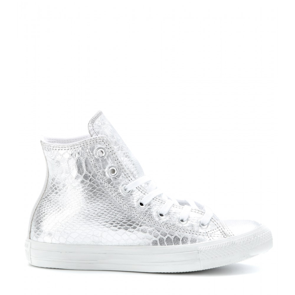 converse silver metallic high tops
