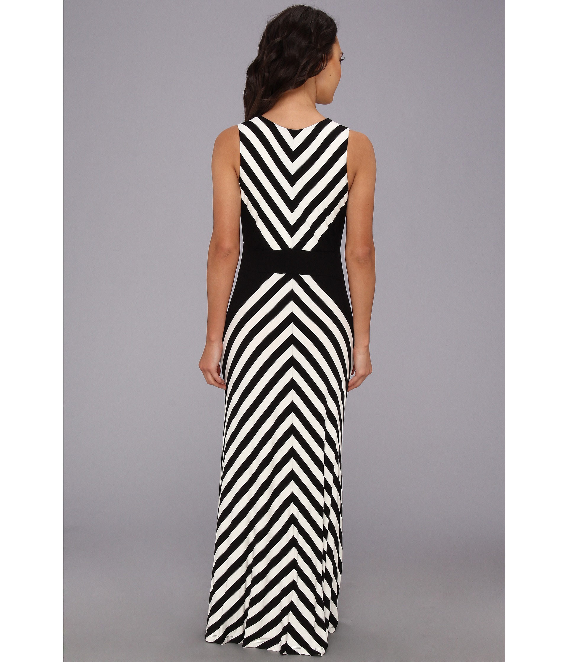 Calvin Klein Mitered Striped Maxi Dress in Black/White (Black) - Lyst
