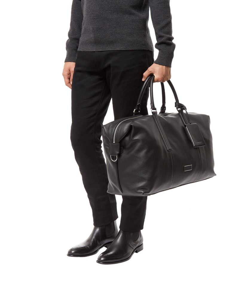 Calvin Klein Leather Weekender Bag in Black for Men | Lyst Canada