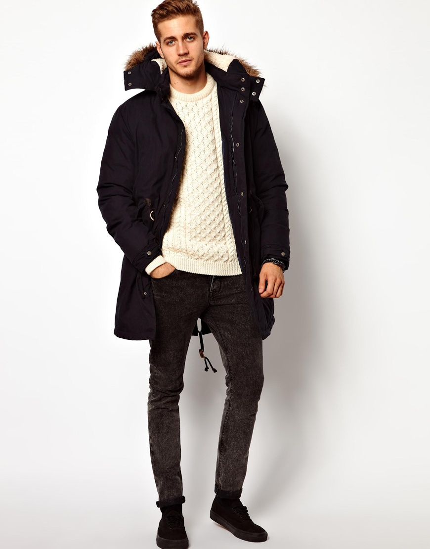 ASOS Fishtail Parka with Down in Navy (Black) for Men - Lyst
