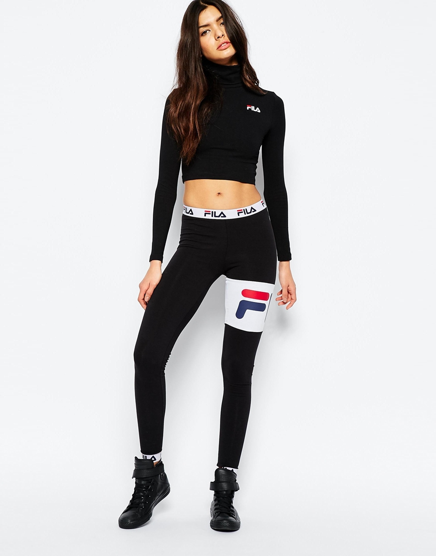  Fila  Cropped  Roll Neck Long Sleeve Top With Small Logo in 