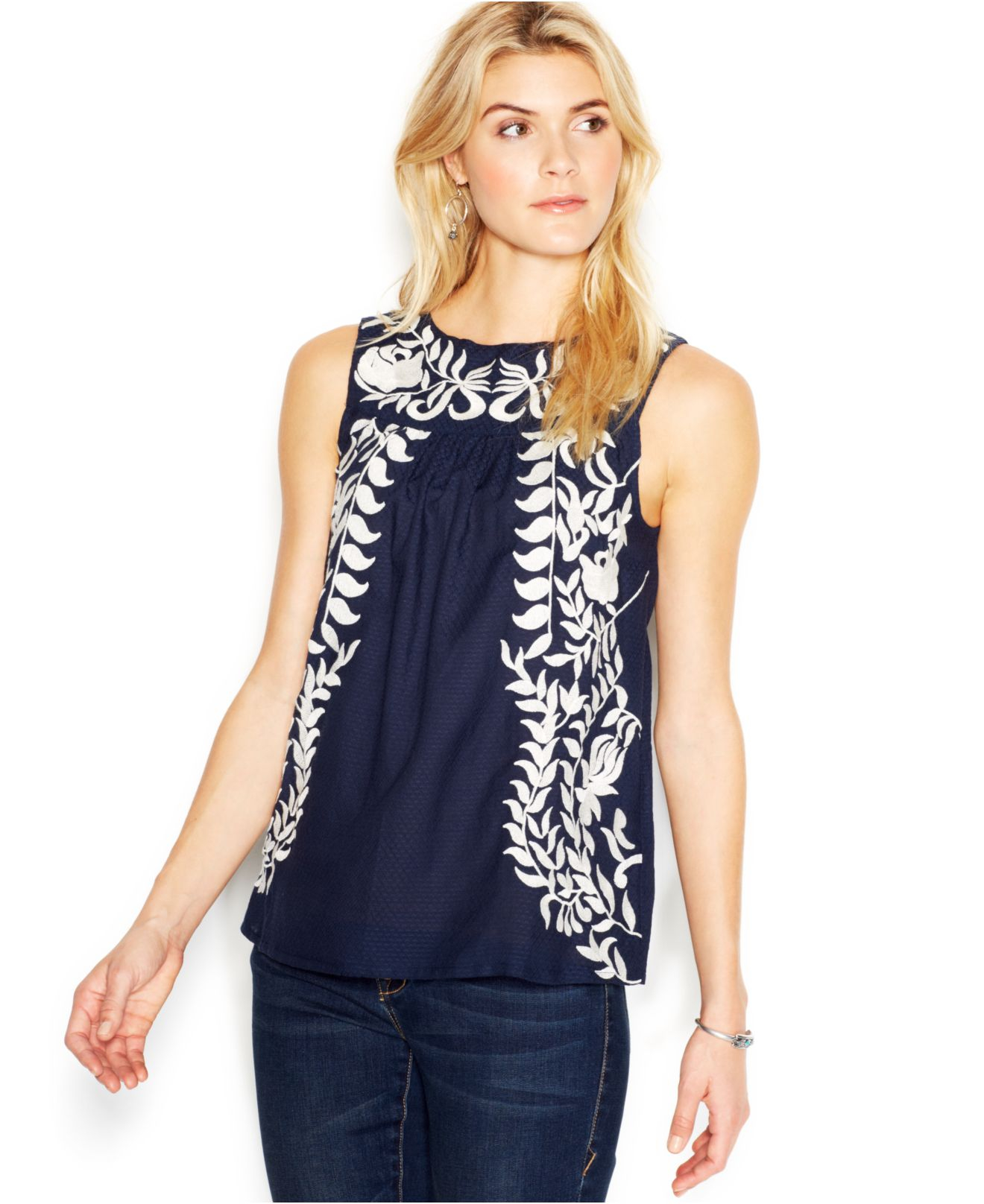 Lucky Brand Lucky Brand Sleeveless Crew-Neck Embroidered ...