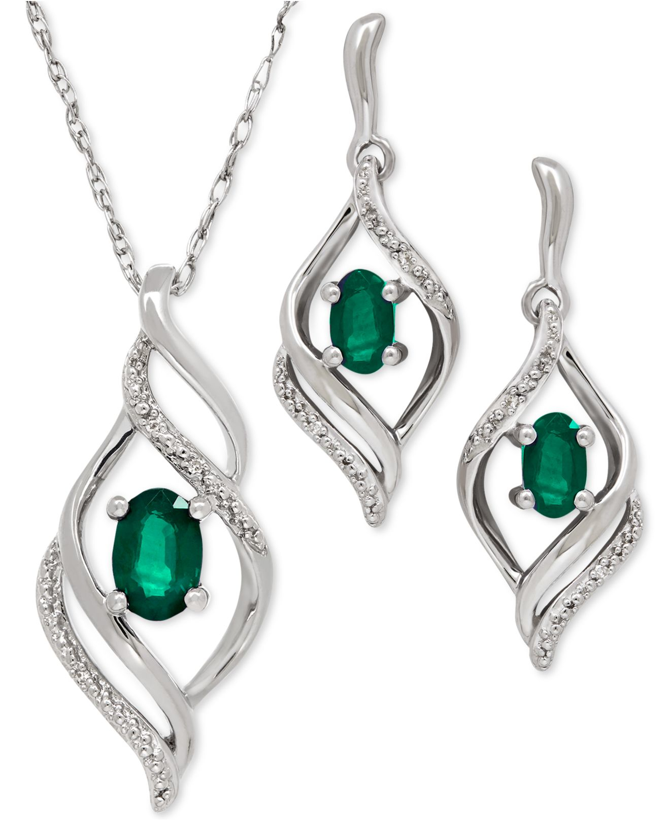 Macy's Emerald (9/10 Ct. T.w.) And Diamond Accent Earring And Pendant