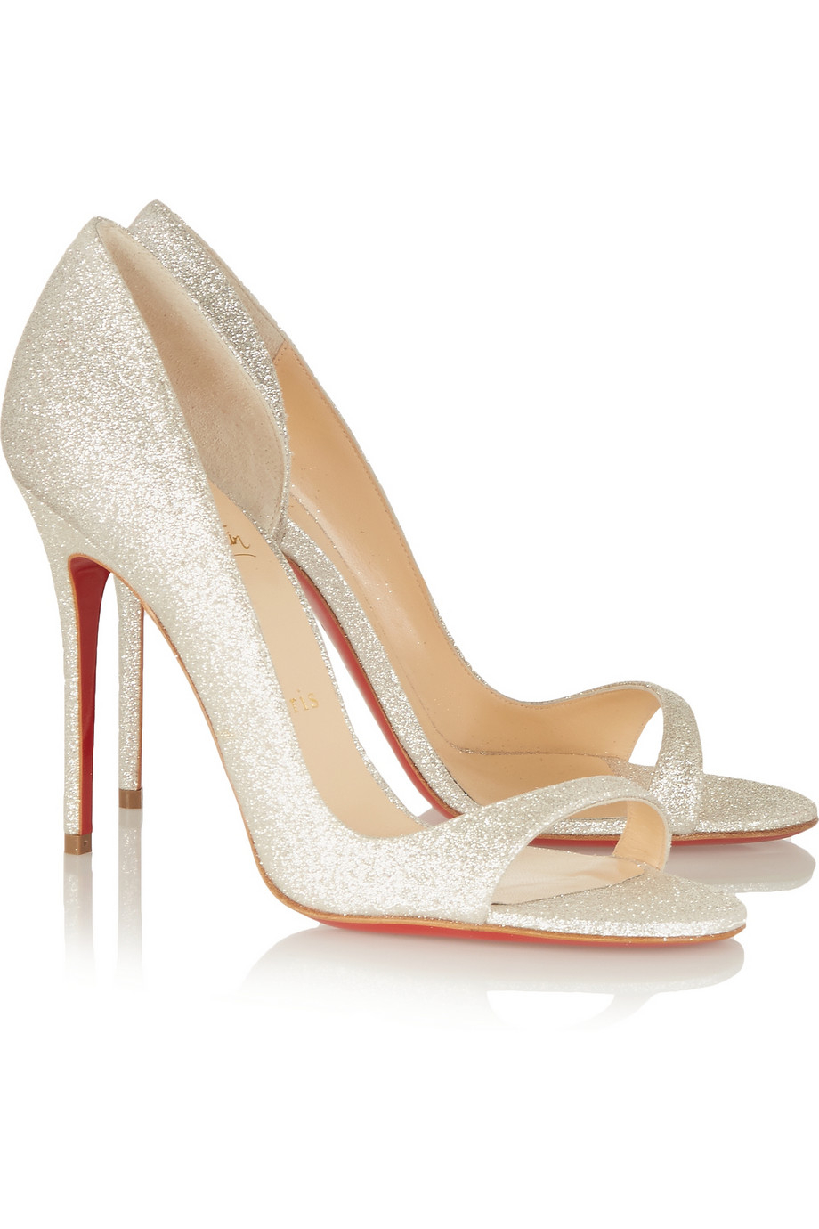 Christian louboutin Toboggan Glitter Leather Sandals in Silver | Lyst