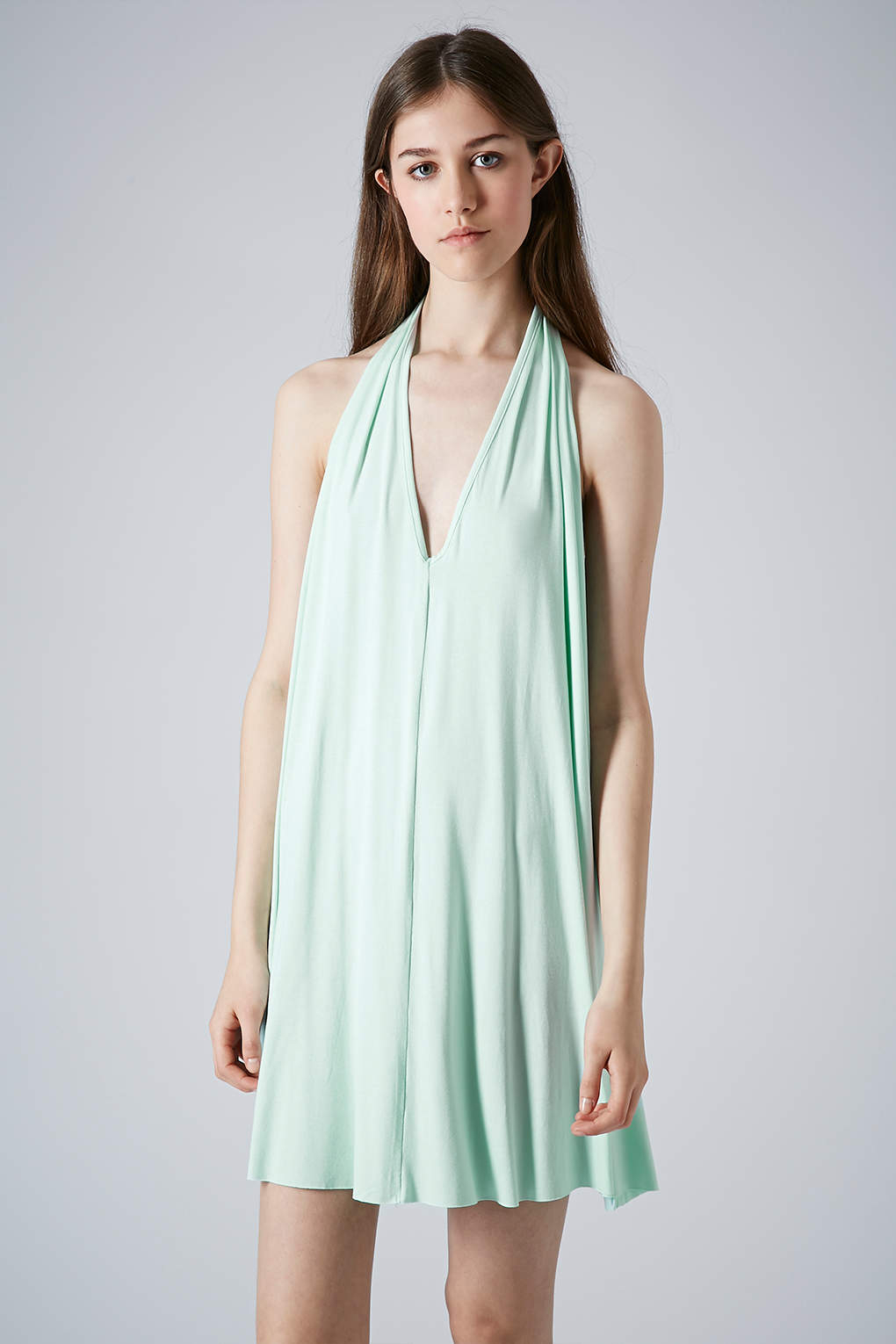 TOPSHOP Mint Jersey Halter Dress in Green - Lyst