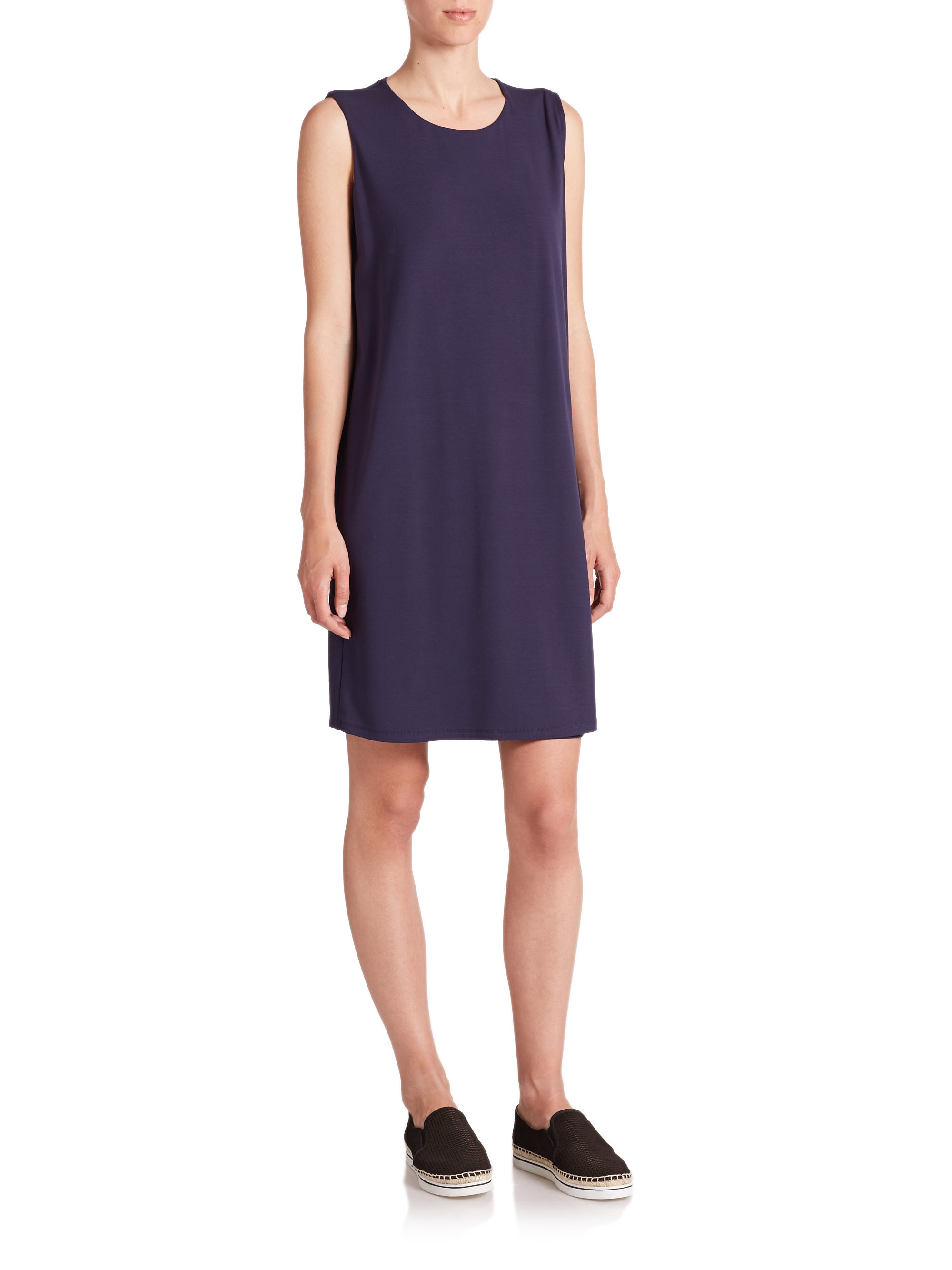 Eileen fisher Stretch Jersey Faux Wrap Dress in Blue | Lyst