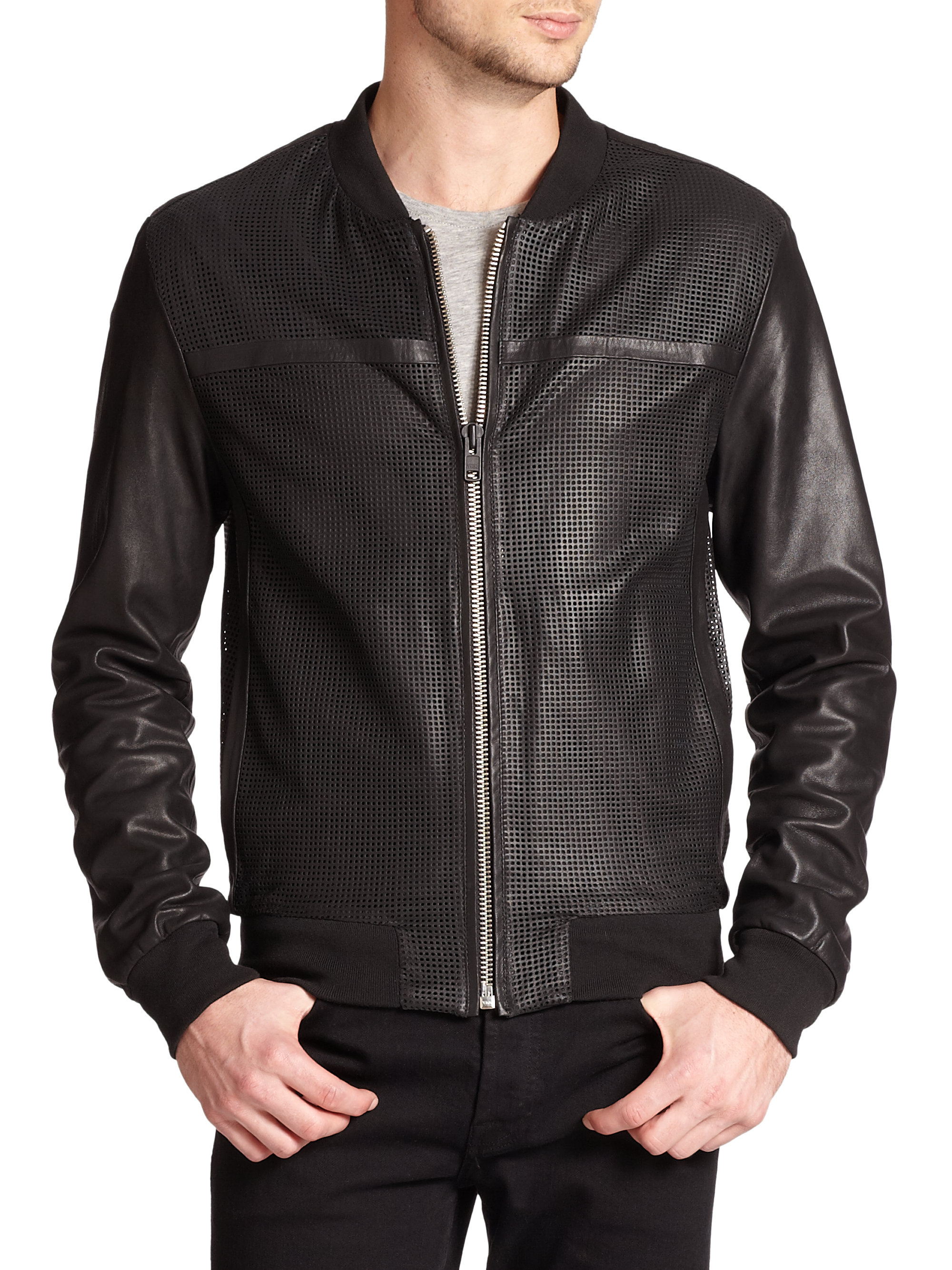 Lyst Mackage Perforated Leather Jacket in Black