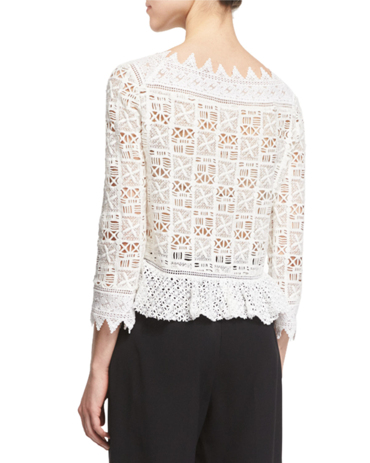 Rebecca Taylor 3/4-sleeve Cotton Crochet-lace Top in White - Lyst