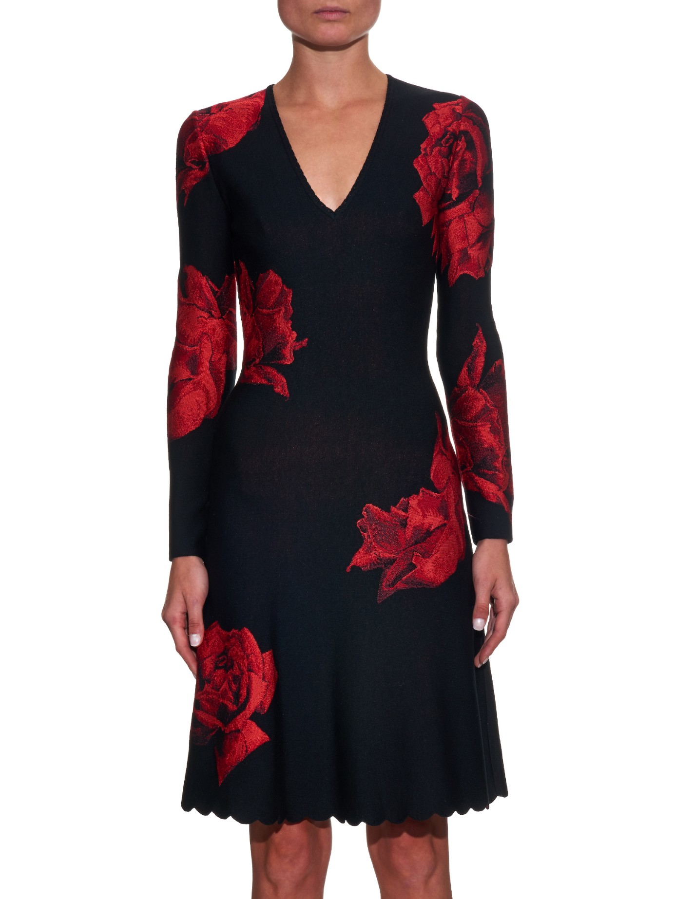 red dress with black roses