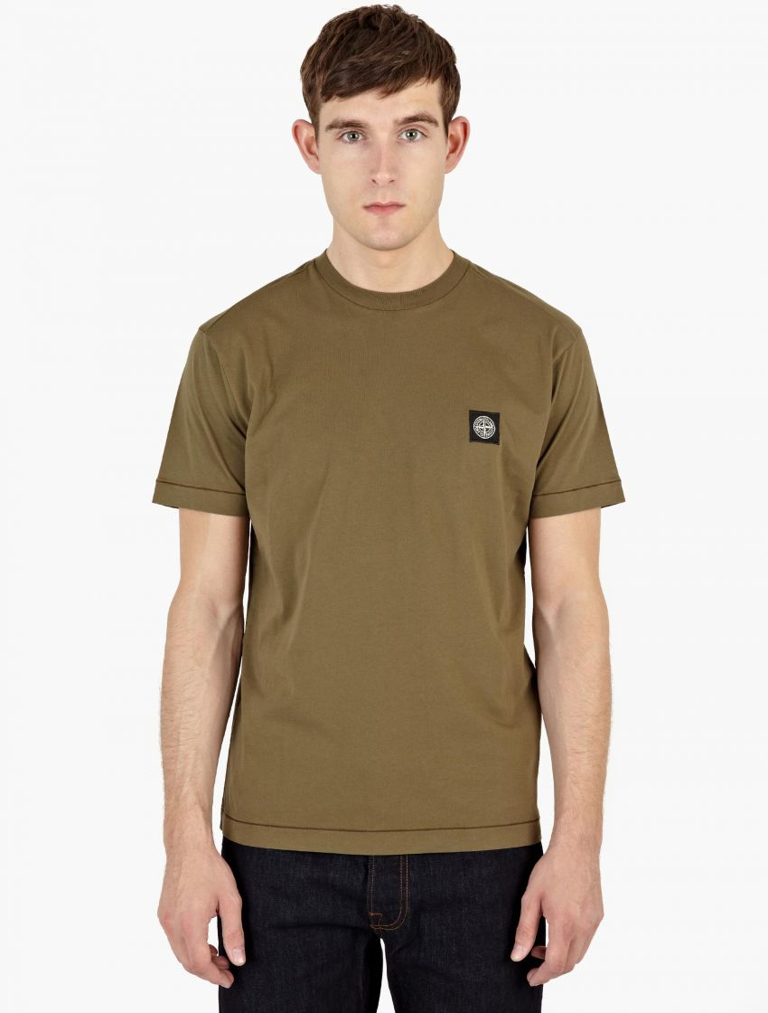 Stone island Khaki Patch Logo T-shirt in Green for Men | Lyst
