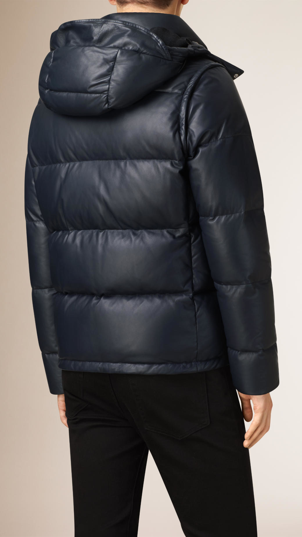 Burberry Leather Lambskin Puffer Jacket With Removable Sleeves in Navy ...