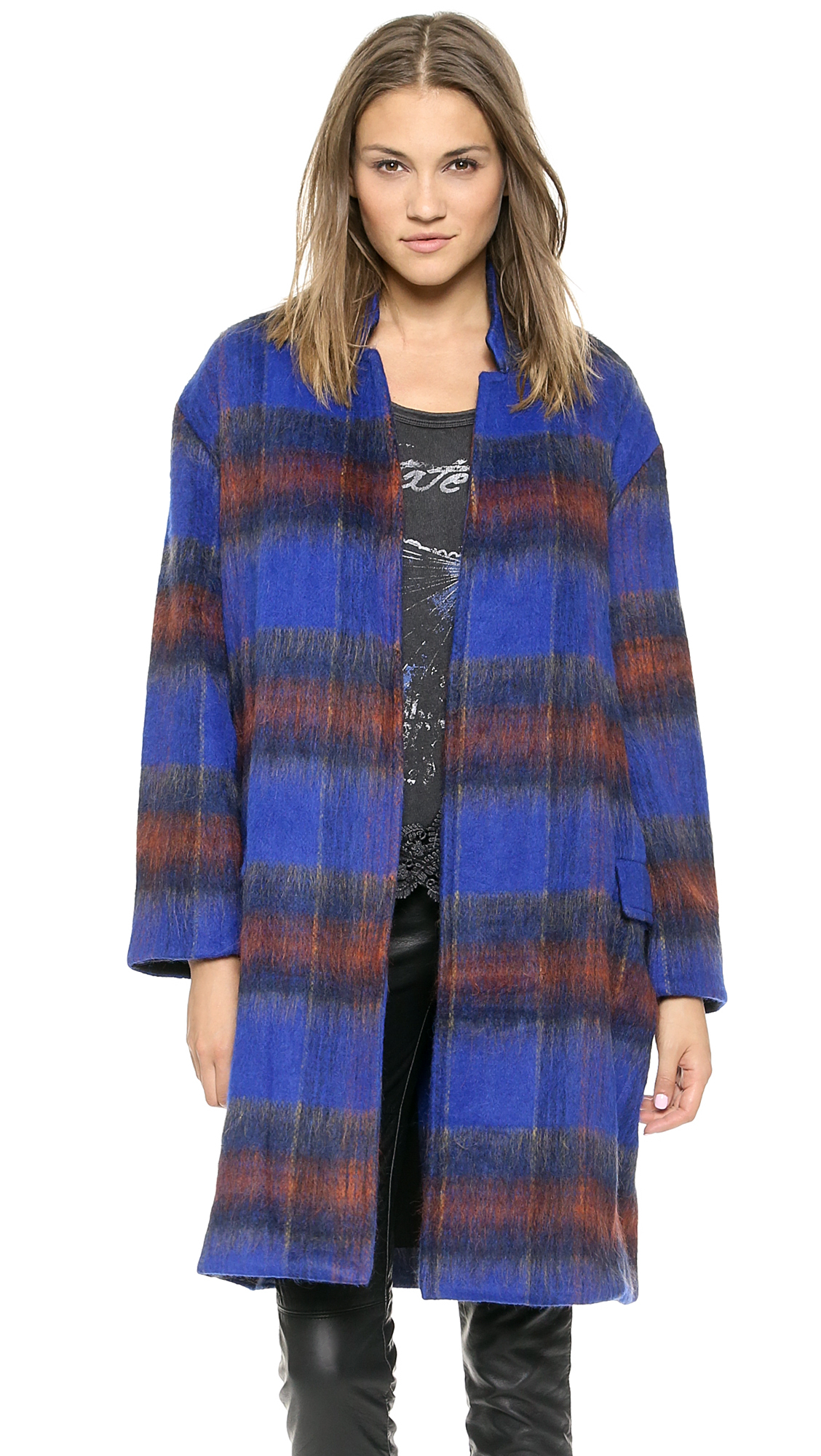 blue plaid coat
