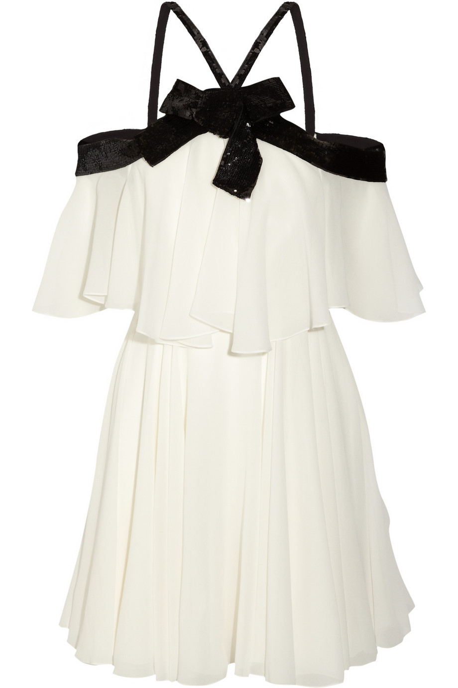 Saint Laurent Sequin-Embellished Silk-Georgette Mini Dress in White - Lyst