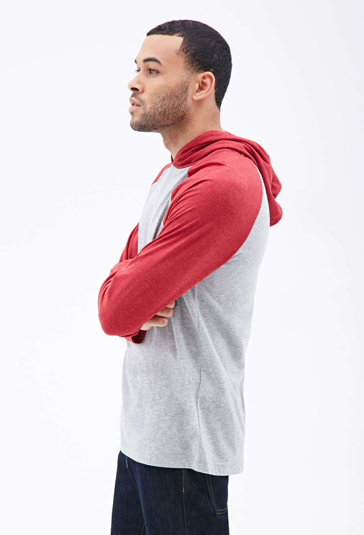 Forever 21 Hooded Baseball Tee in Heather Grey/Red (Red) for Men - Lyst