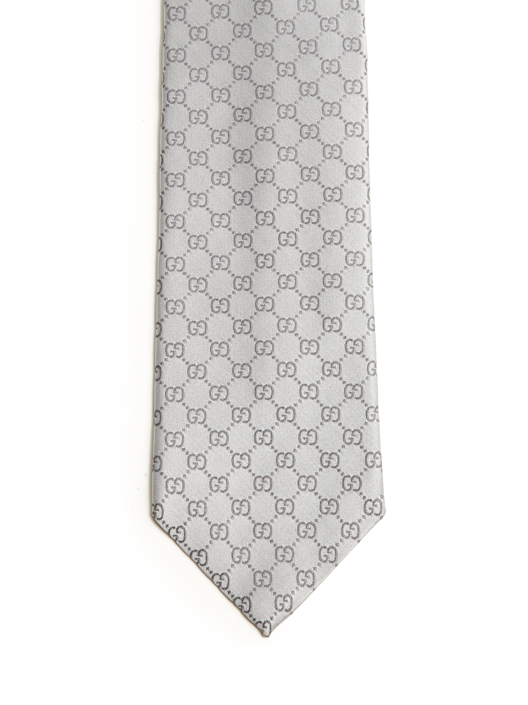 Gucci Silver Monogrammed Silk Jacquard Tie in for Men - Lyst