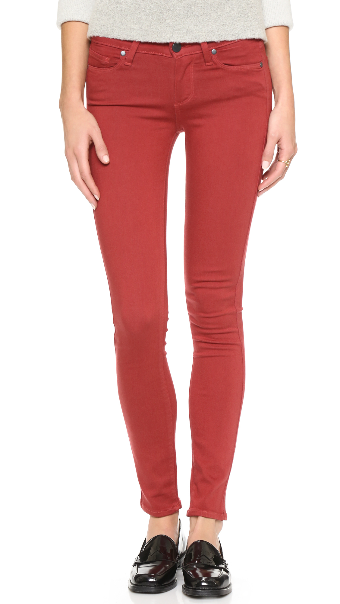 PAIGE Verdugo Ankle Skinny Jeans in Red | Lyst