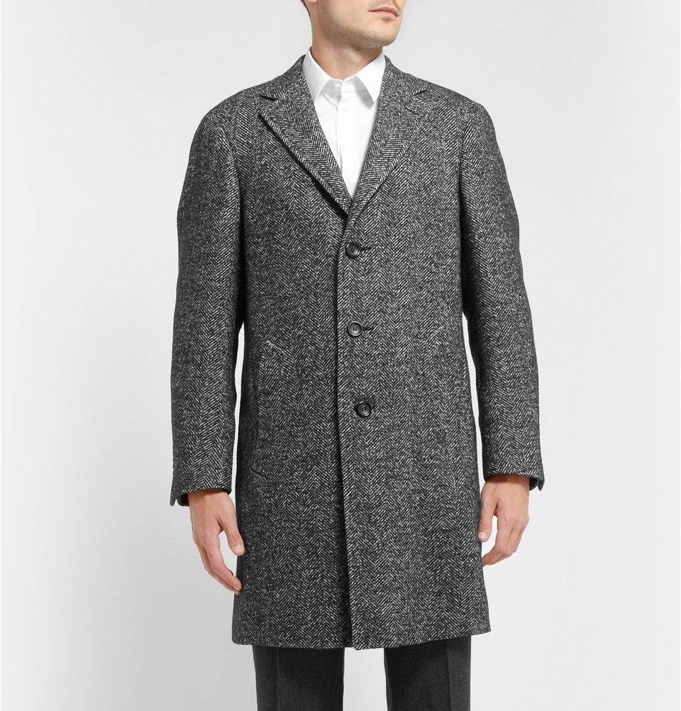 Canali Kei Unstructured Herringbone Wool-Blend Overcoat in Gray for Men ...