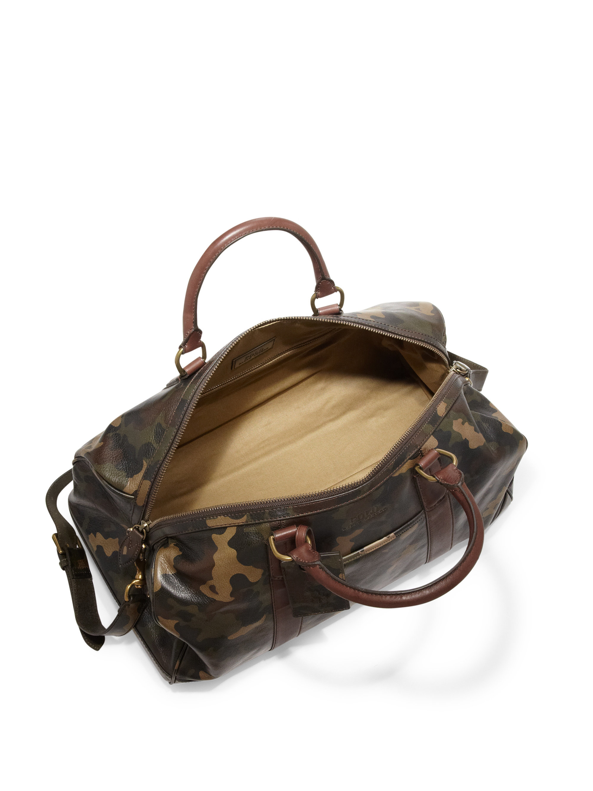 camo leather duffle bag