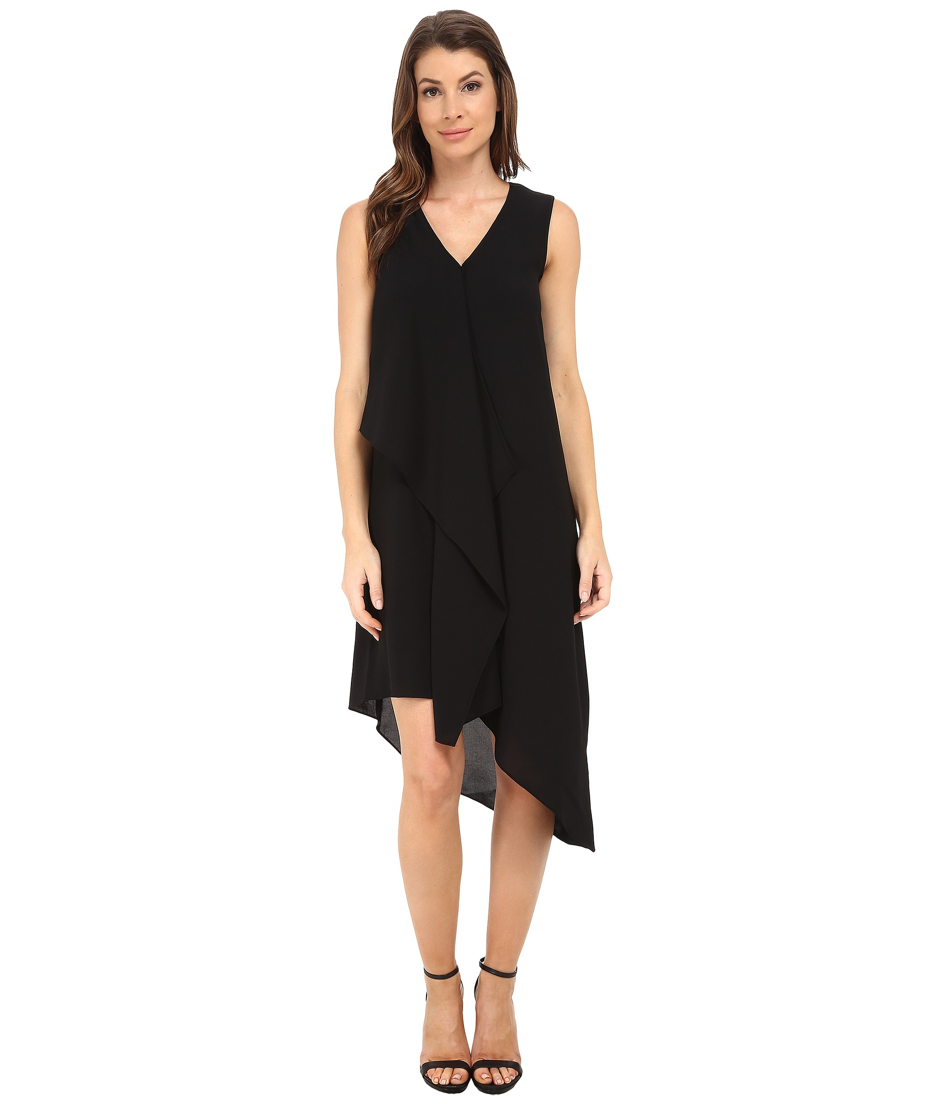 Adrianna Papell Chiffon Asymmetrical Front Drape Dress in Black - Lyst