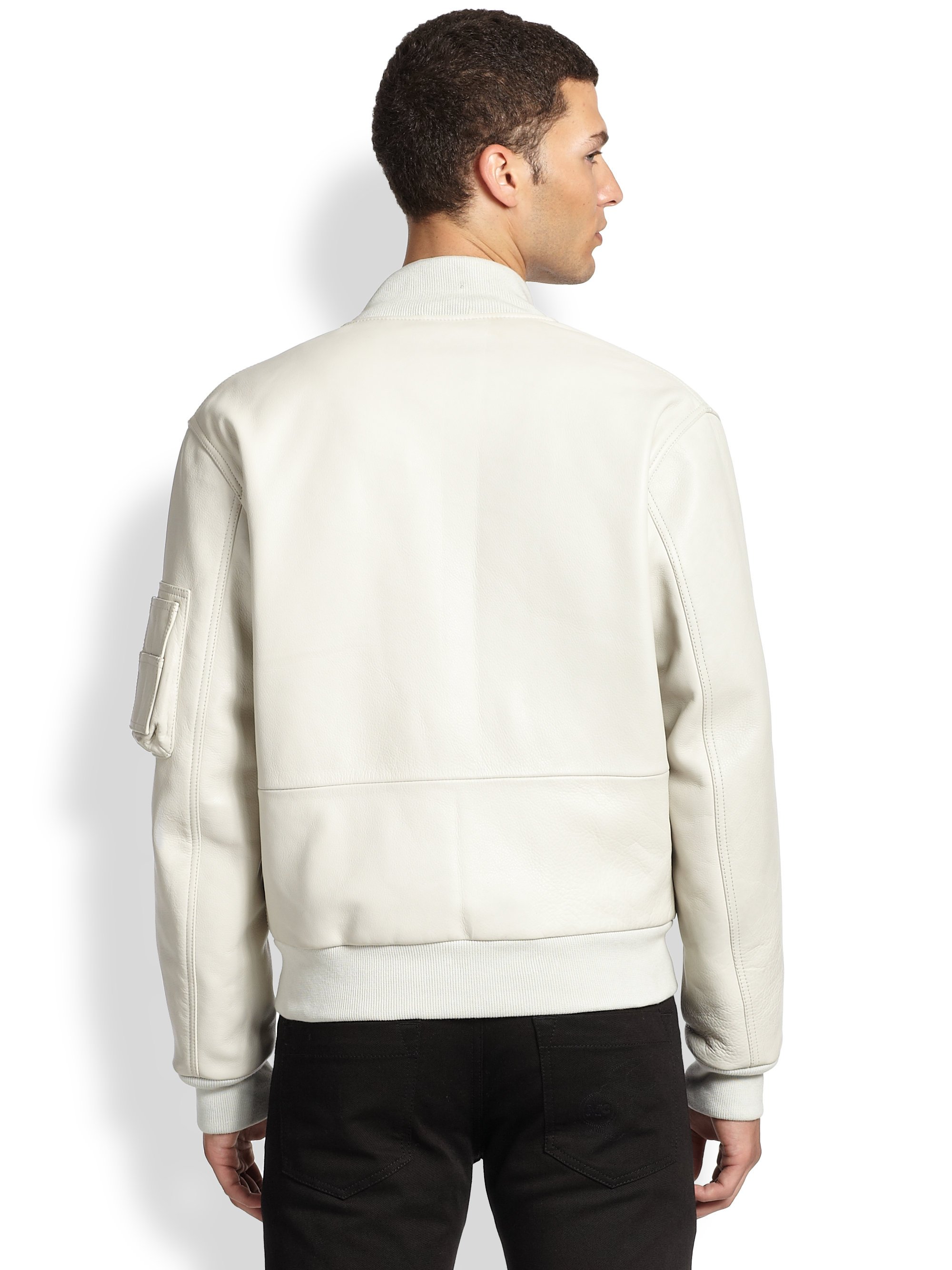 Lyst - Mcq Leather Bomber Jacket in White for Men