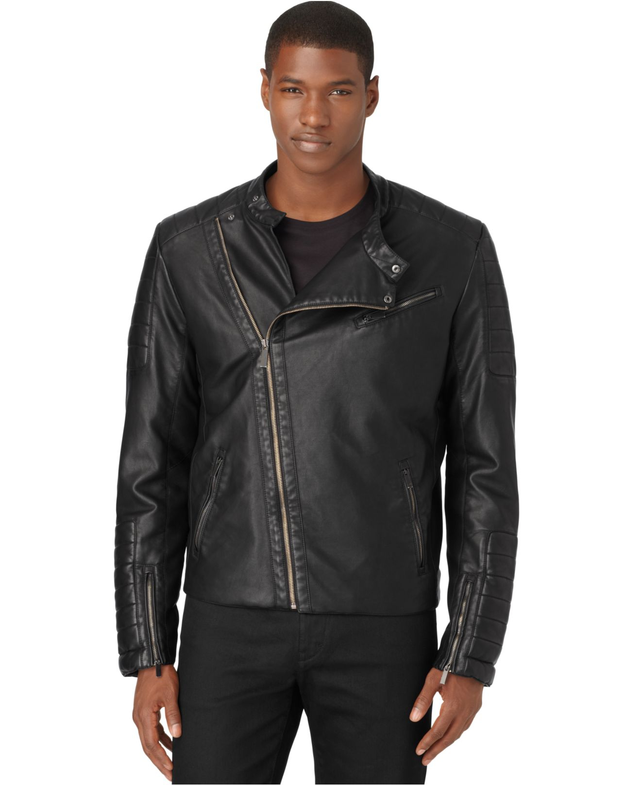 Calvin Klein Black Faux Leather Motorcycle Jacket In For Men Gallery