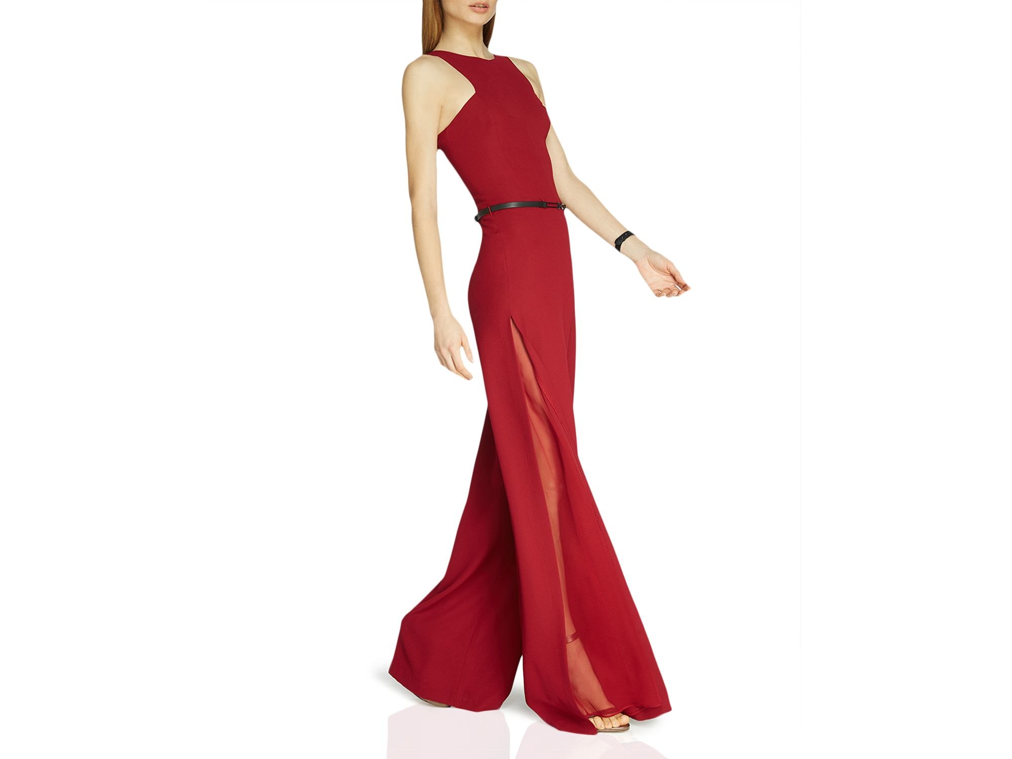 red chiffon jumpsuit